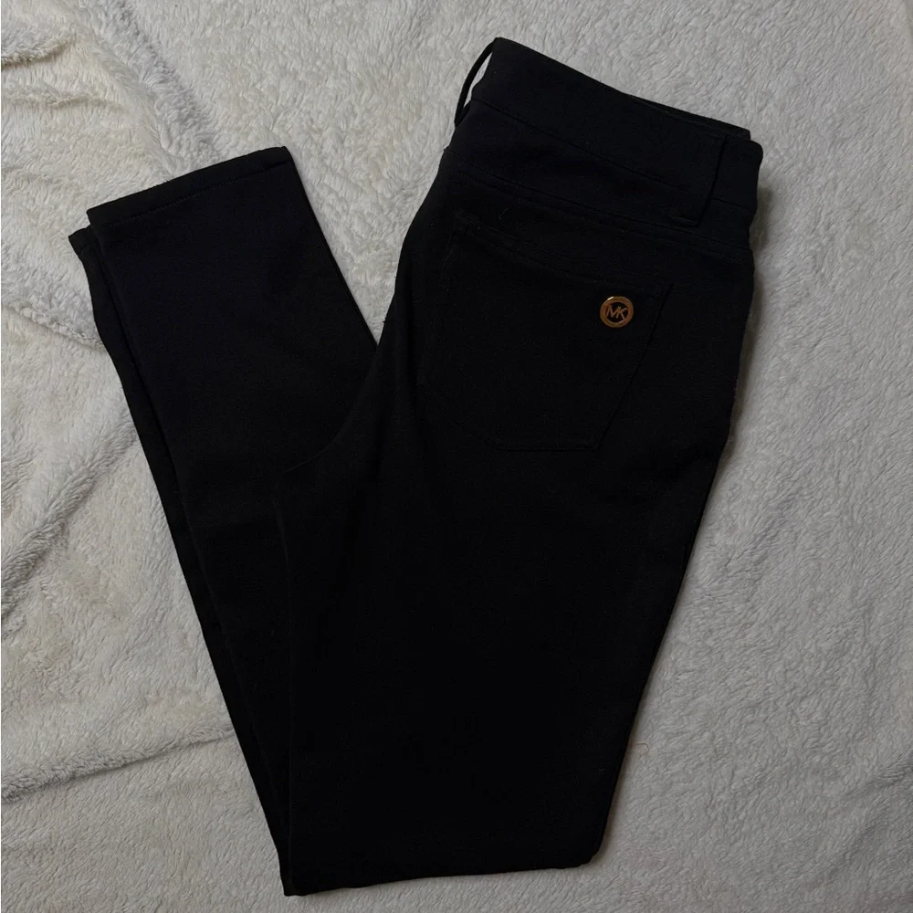 Michael Kors Black Slim-Fit Pants with Logo Accent